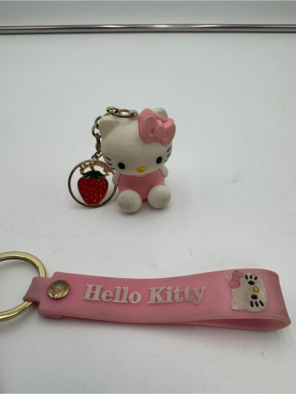 Vintage Hello Kitty Pink Keychain Charm Photo Holder Strawberry Sanrio Lot